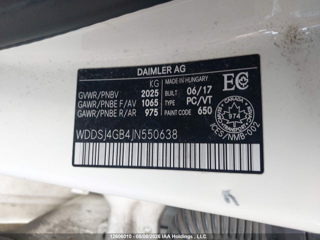 12606010 :رقم المزاد ، WDDSJ4GB4JN550638 vin ، 2018 Mercedes-benz Cla 250 4matic مزاد بيع