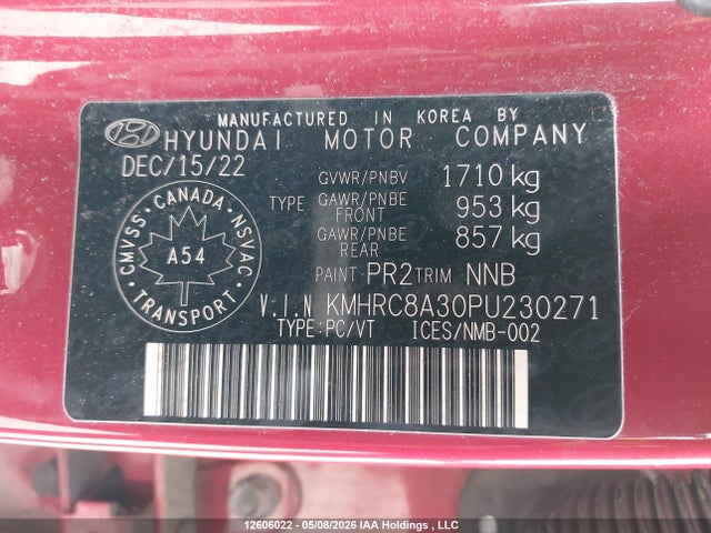2023 Hyundai Venue Sel/limited მანქანა იყიდება აუქციონზე, vin: KMHRC8A30PU230271, აუქციონის ნომერი: 12606022