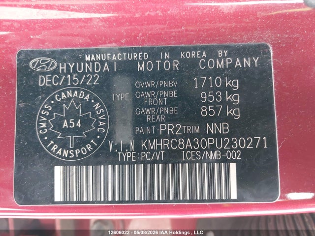 2023 Hyundai Venue Sel/limited მანქანა იყიდება აუქციონზე, vin: KMHRC8A30PU230271, აუქციონის ნომერი: 12606022