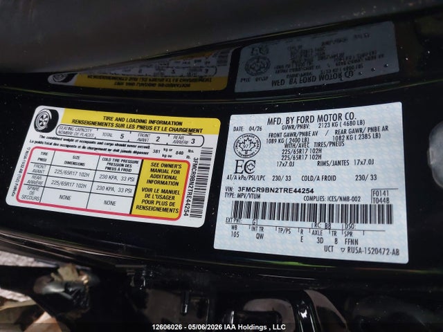 12606026 :رقم المزاد ، 3FMCR9BN2TRE44254 vin ، 2026 Ford Bronco Sport Big Bend مزاد بيع