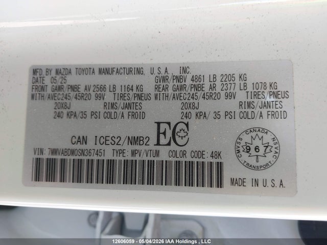 12606059 :رقم المزاد ، 7MMVABDM0SN367451 vin ، 2025 Mazda Cx-50 Premium مزاد بيع