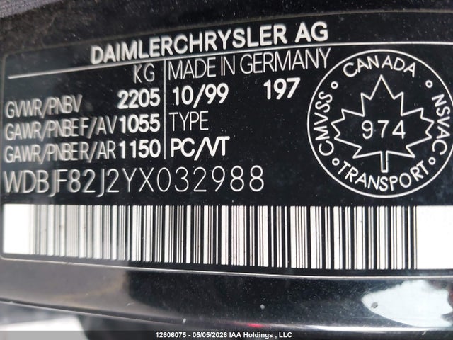 Aukcja sprzedaży 2000 Mercedes-benz E 320 4matic, vin: WDBJF82J2YX032988, numer aukcji: 12606075
