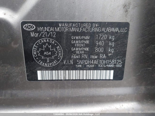 Aukcja sprzedaży 2013 Hyundai Elantra Gls, vin: 5NPDH4AE1DH158125, numer aukcji: 12606084