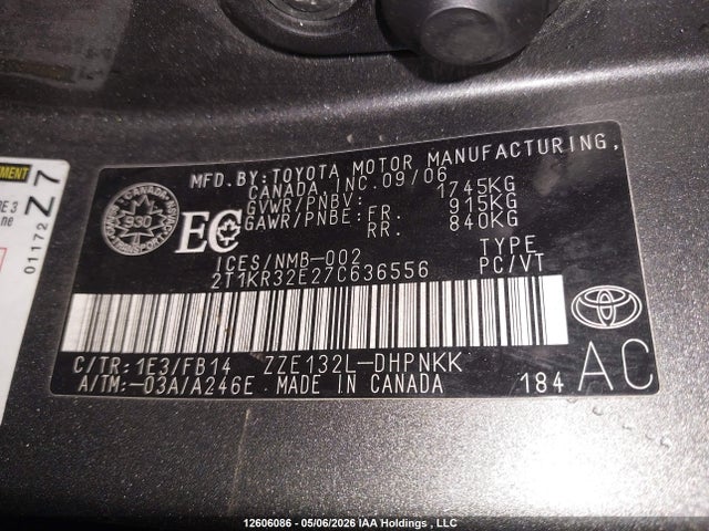 2007 Toyota Matrix მანქანა იყიდება აუქციონზე, vin: 2T1KR32E27C636556, აუქციონის ნომერი: 12606086