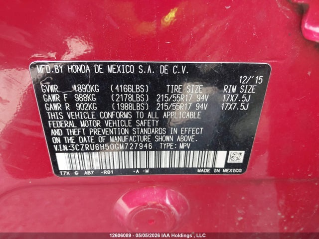 3CZRU6H50GM727946 Honda HR-V EX
