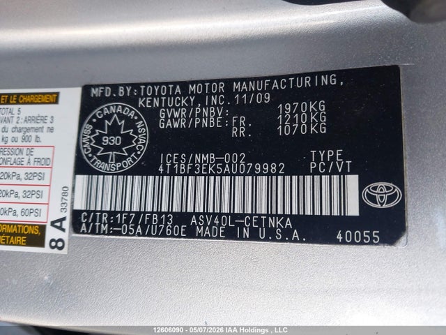 2010 Toyota Camry Se/le/xle მანქანა იყიდება აუქციონზე, vin: 4T1BF3EK5AU079982, აუქციონის ნომერი: 12606090