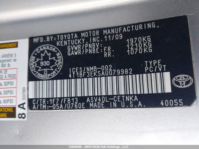 2010 Toyota Camry Se/le/xle მანქანა იყიდება აუქციონზე, vin: 4T1BF3EK5AU079982, აუქციონის ნომერი: 12606090
