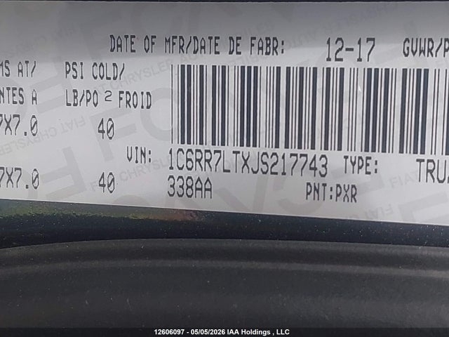 2018 Ram 1500 Slt მანქანა იყიდება აუქციონზე, vin: 1C6RR7LTXJS217743, აუქციონის ნომერი: 12606097