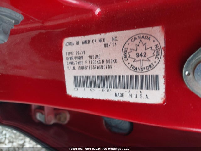 12606103 :رقم المزاد ، 19UUB1F55FA800706 vin ، 2015 Acura Tlx Tech مزاد بيع