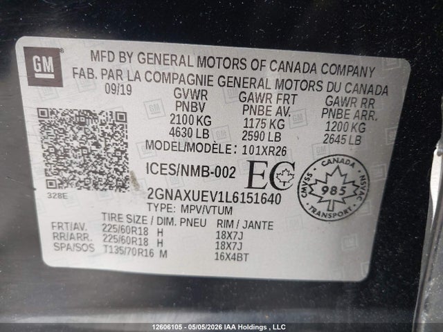 2GNAXUEV1L6151640 Chevrolet EQUINOX LT