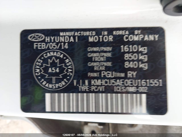 KMHCU5AE0EU161551 Hyundai Accent