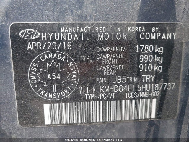 KMHD84LF5HU187737 Hyundai Elantra Gls