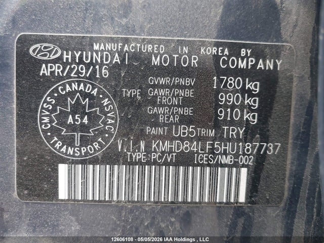 KMHD84LF5HU187737 Hyundai Elantra Gls