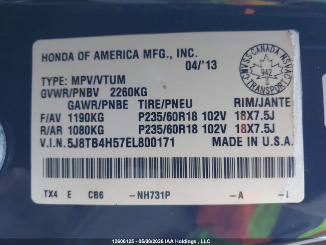Acura RDX 2014 5J8TB4H57EL800171 Image 9