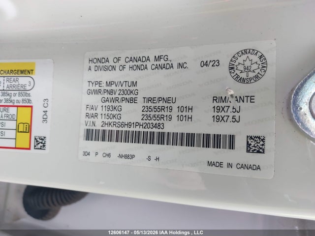 Продажа на аукционе авто 2023 Honda Cr-v, vin: 2HKRS6H91PH203483, номер лота: 12606147
