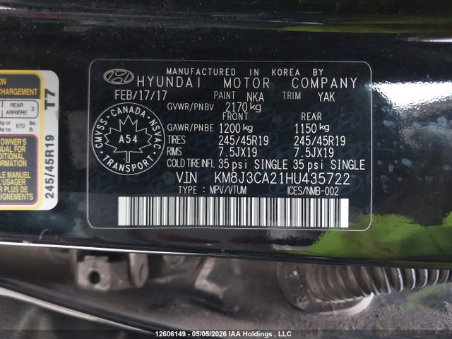 KM8J3CA21HU435722 Hyundai Tucson Ultimate