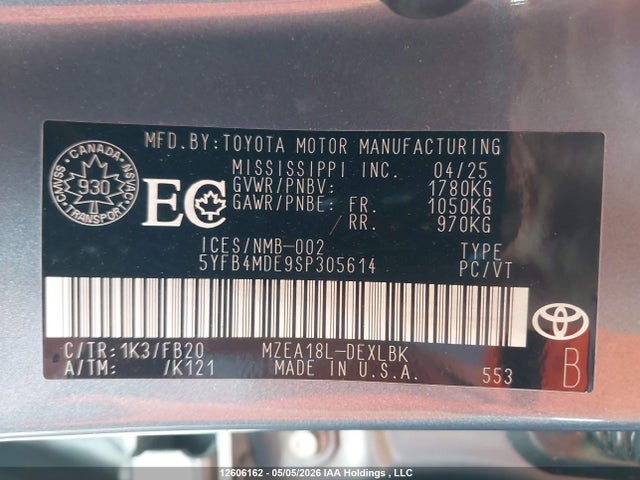 5YFB4MDE9SP305614 Toyota COROLLA LE