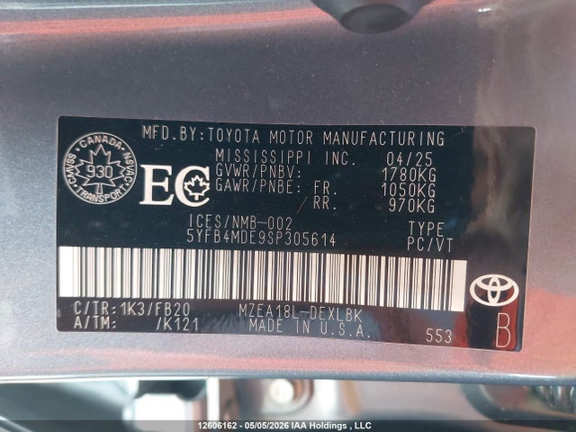 5YFB4MDE9SP305614 Toyota COROLLA LE