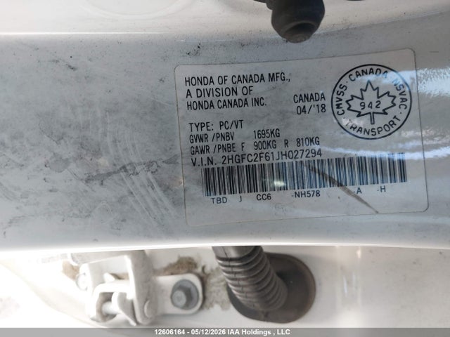 Aukcja sprzedaży 2018 Honda Civic Se, vin: 2HGFC2F61JH027294, numer aukcji: 12606164