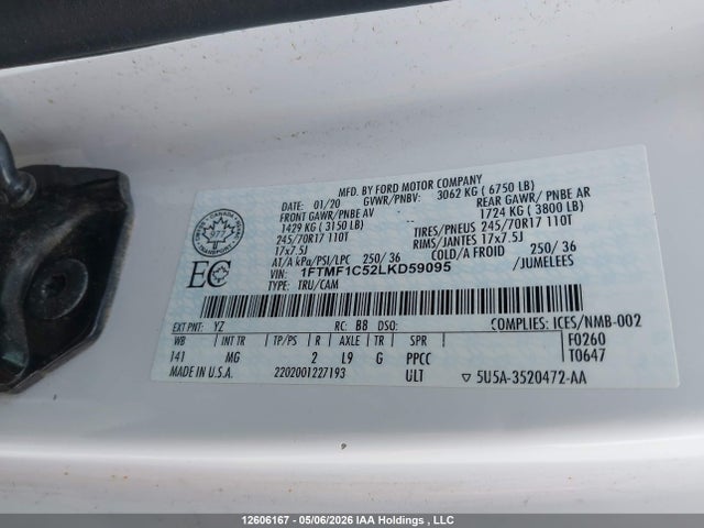 Ford F150 2020 1FTMF1C52LKD59095 Image 9