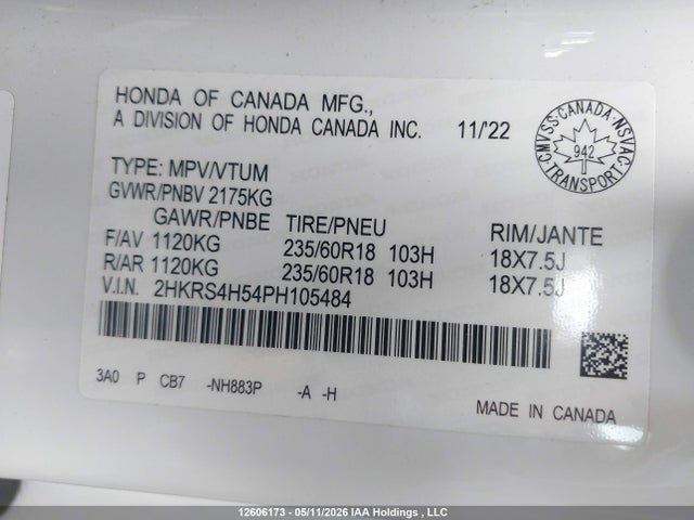 2HKRS4H54PH105484 Honda Cr-v Sport