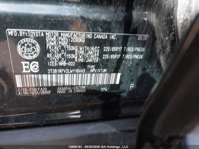 2020 Toyota Rav4 Le მანქანა იყიდება აუქციონზე, vin: 2T3B1RFV2LW116443, აუქციონის ნომერი: 12606183