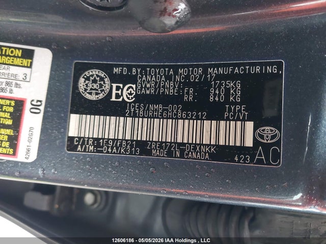 Aukcja sprzedaży 2017 Toyota Corolla Le, vin: 2T1BURHE6HC863212, numer aukcji: 12606186
