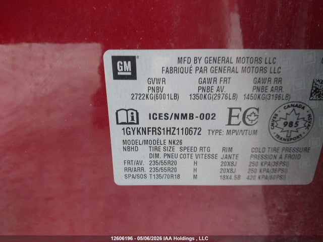 1GYKNFRS1HZ110672 Cadillac Xt5 Platinum