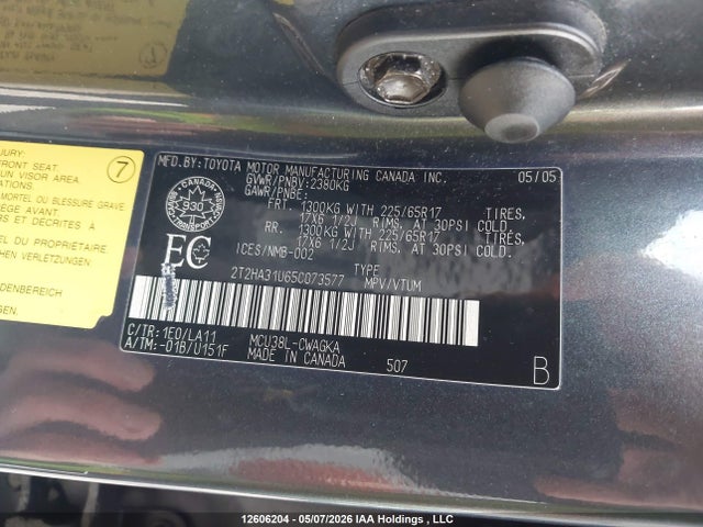 12606204 :رقم المزاد ، 2T2HA31U65C073577 vin ، 2005 Lexus Rx 330 مزاد بيع