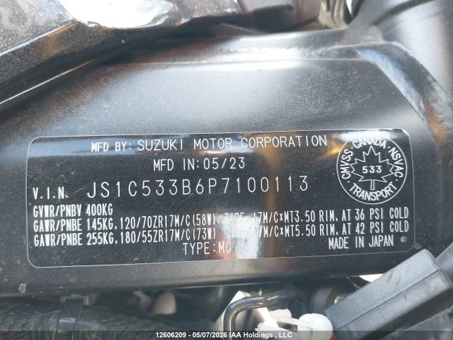 12606209 :رقم المزاد ، JS1C533B6P7100113 vin ، 2023 Suzuki Gsx-s750 M/z مزاد بيع