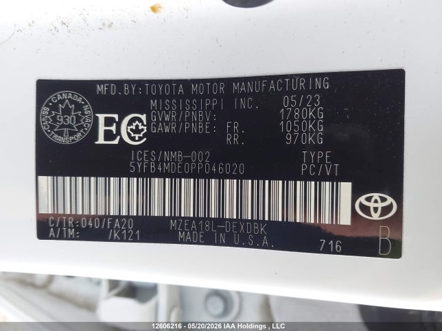 Aukcja sprzedaży 2023 Toyota Corolla L, vin: 5YFB4MDE0PP046020, numer aukcji: 12606216