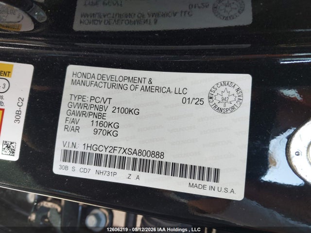 2025 Honda Accord Sport-l Hybrid მანქანა იყიდება აუქციონზე, vin: 1HGCY2F7XSA800888, აუქციონის ნომერი: 12606219