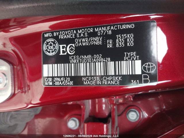VNKKTUD30JA098428 Toyota Yaris Se