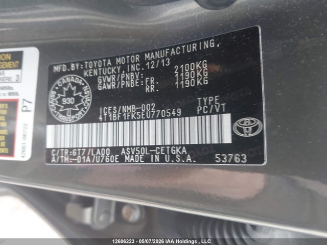 Продажа на аукционе авто 2014 Toyota Camry Xle, vin: 4T1BF1FK5EU770549, номер лота: 12606223