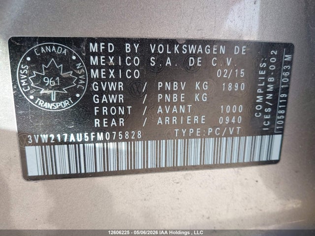 3VW217AU5FM075828 Volkswagen Golf 1.8 Tsi Comfortline/1.8 Tsi Highline/1.8 Tsi Trendline