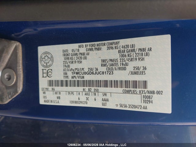 1FMCU0GD6JUC81723 Ford ESCAPE SE