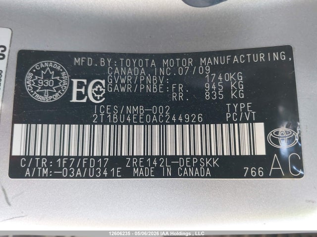 Продаж на аукціоні авто 2010 Toyota Corolla S, vin: 2T1BU4EE0AC244926, номер лоту: 12606235