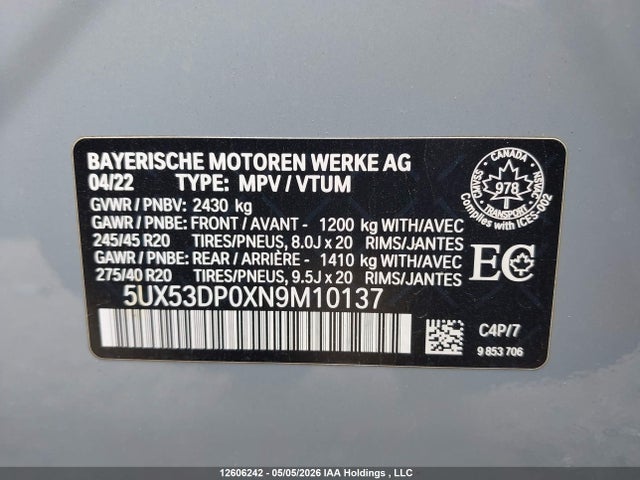 5UX53DP0XN9M10137 BMW X3 Xdrive30i
