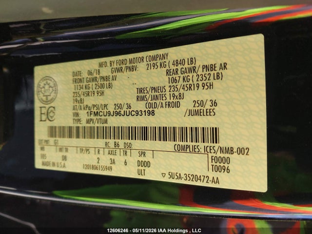 Продаж на аукціоні авто 2018 Ford Escape Titanium, vin: 1FMCU9J96JUC93198, номер лоту: 12606246