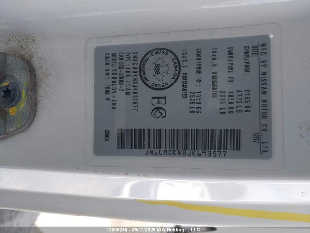 2018 Nissan Nv200 S/sv მანქანა იყიდება აუქციონზე, vin: 3N6CM0KN8JK693577, აუქციონის ნომერი: 12606250