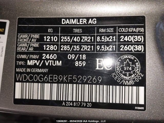 Aukcja sprzedaży 2019 Mercedes-benz Glc 43 4matic Amg, vin: WDC0G6EB9KF529269, numer aukcji: 12606261