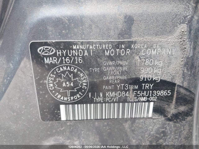 KMHD84LF5HU139865 Hyundai ELANTRA GL