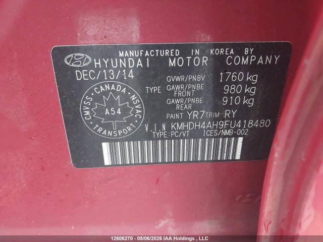 KMHDH4AH9FU418480 Hyundai Elantra