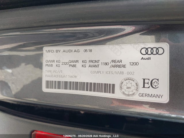 Aukcja sprzedaży 2018 Audi S5 Prestige, vin: WAUC4CF53JA115609, numer aukcji: 12606275