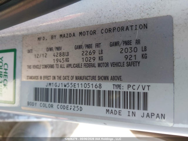 Продаж на аукціоні авто 2014 Mazda Mazda6 Gt, vin: JM1GJ1W55E1105168, номер лоту: 12606279