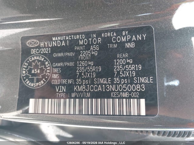 Aukcja sprzedaży 2022 Hyundai Tucson Hybrid, vin: KM8JCCA13NU050083, numer aukcji: 12606286