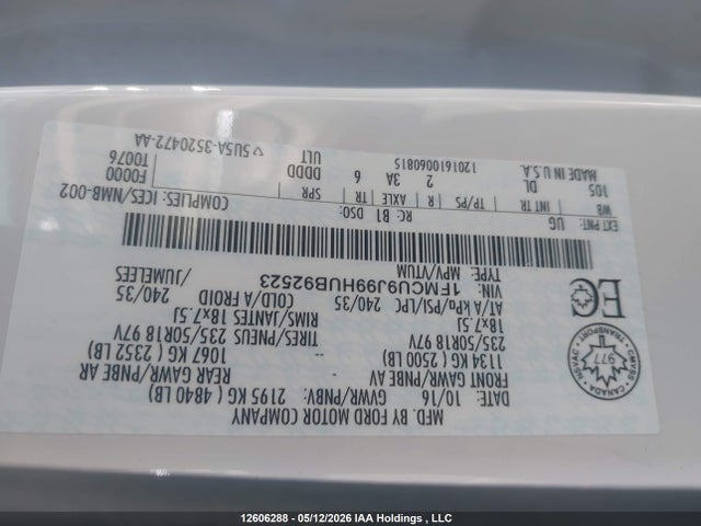 Продажа на аукционе авто 2017 Ford Escape Titanium, vin: 1FMCU9J99HUB92523, номер лота: 12606288