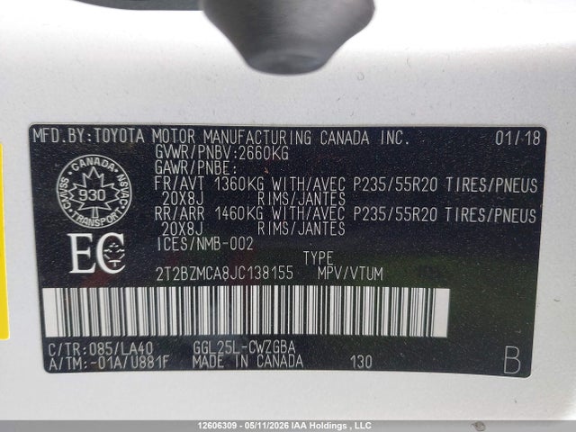 12606309 :رقم المزاد ، 2T2BZMCA8JC138155 vin ، 2018 Lexus Rx 350/base/f Sport مزاد بيع