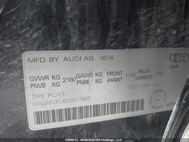Продаж на аукціоні авто 2014 Audi A4, vin: WAUAFCFLXEN037800, номер лоту: 12598212