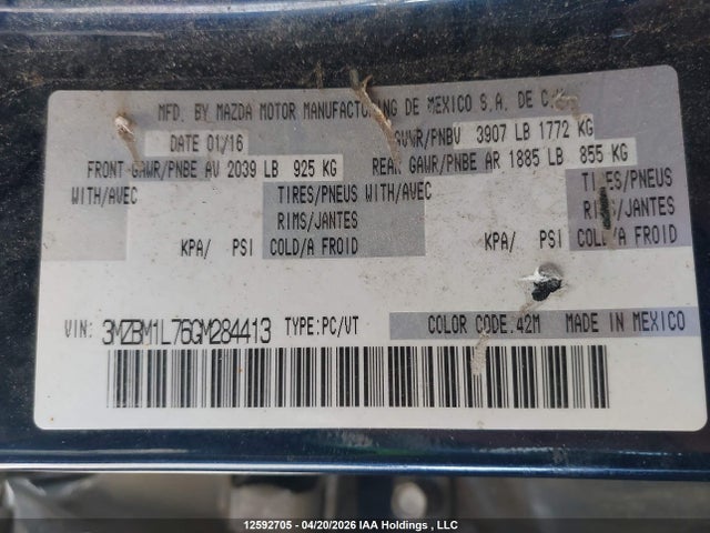 Продаж на аукціоні авто 2016 Mazda Mazda3 Gs, vin: 3MZBM1L76GM284413, номер лоту: 12592705